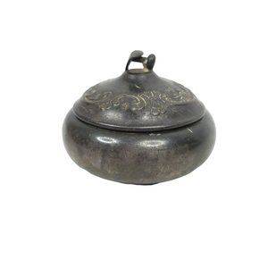 St Louis Silver Co Trinket Button Ring Jewelry Box w Lid Vanity Victorian Ornate